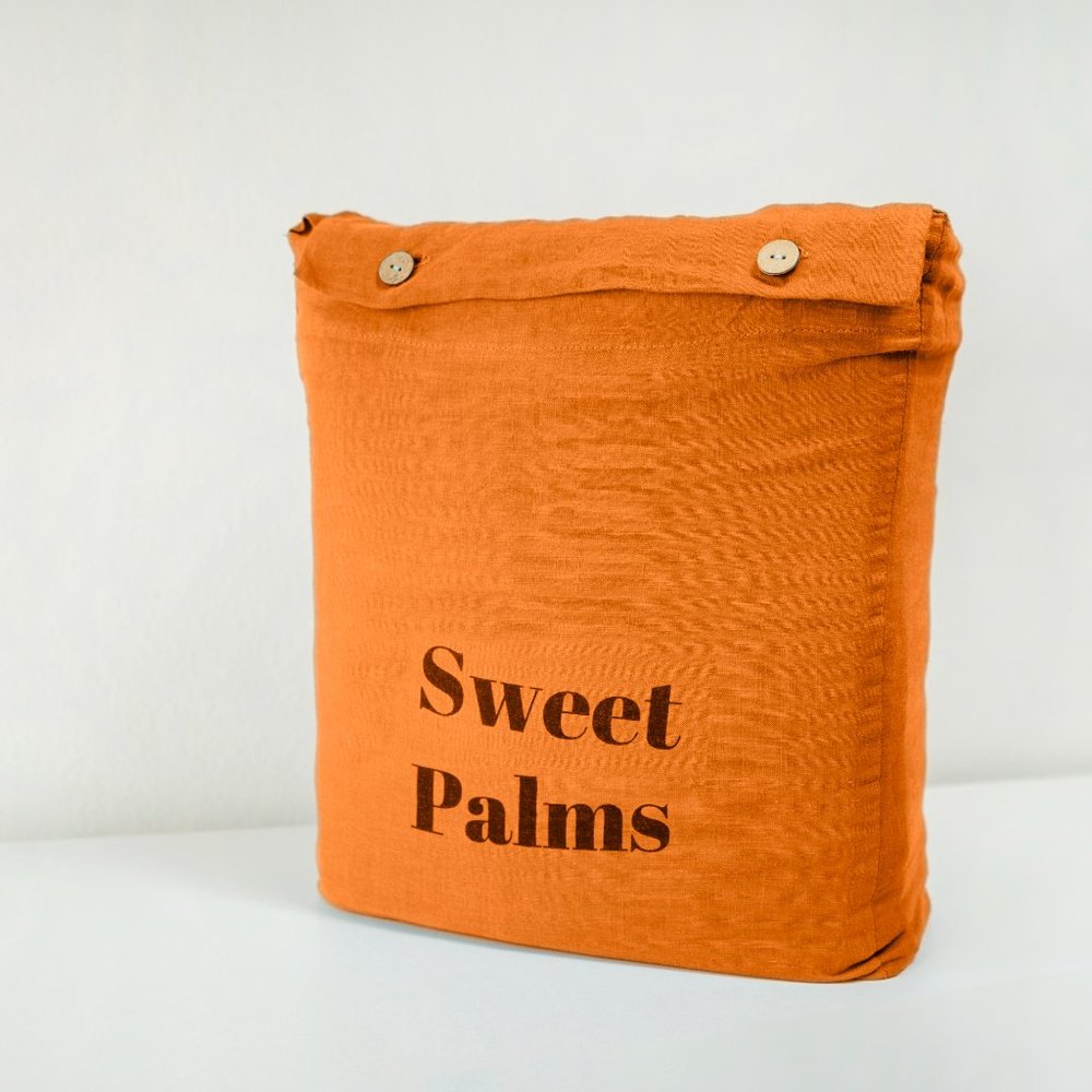 Sweet Palms-100% French Linen European Style Duvet Cover Set (Orange, King Size) - Picture 7 of 7